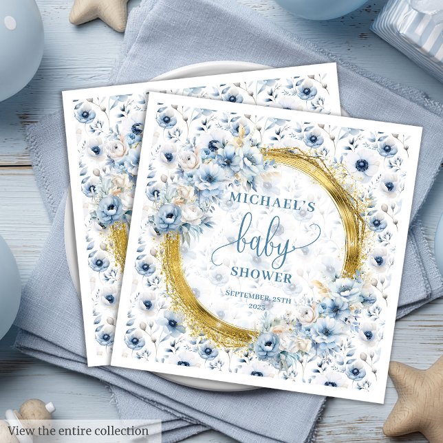 Adorable Pastel Blue Gold Flowers Paper Napkins (Adorable Pastel Blue Gold Flowers Paper Napkins

)
