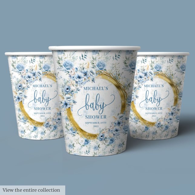Adorable Pastel Blue Gold Personalized Paper Cups (Adorable Pastel Blue Gold Personalized Paper Cups

)