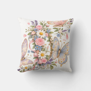 Adorable Pastel Butterfly Art Throw Pillow