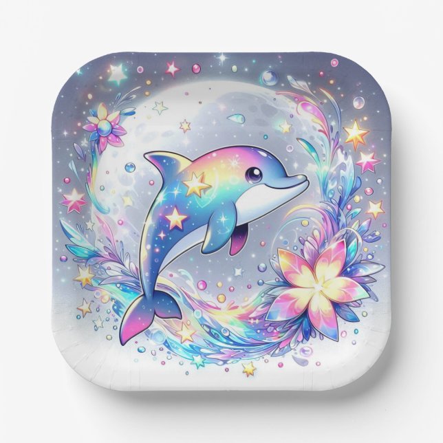 Adorable Pastel Dolphin Baby Shower Paper Plates (Front)