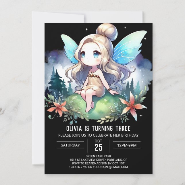 Adorable Pastel Fairy Birthday Invitation (Front)