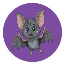 Adorable Pastel Goth Bat with Green Eyes Cartoon