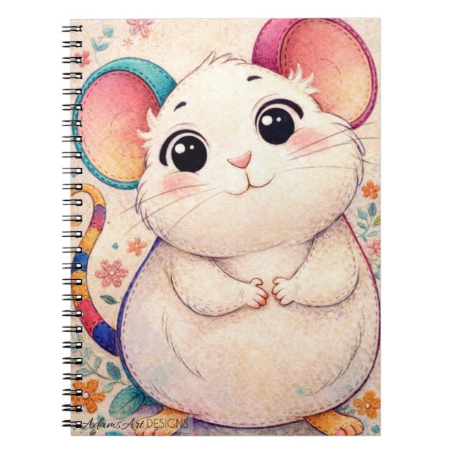 Adorable Pastel Mouse Illustration Cute Kawaii Notebook (Front)