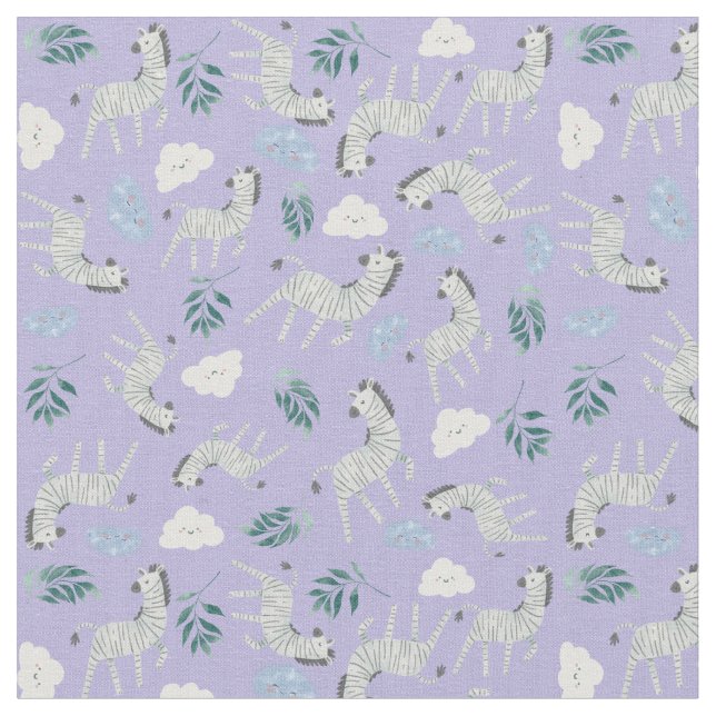 Adorable pastel pattern safari wildlife purple fabric (Close Up)