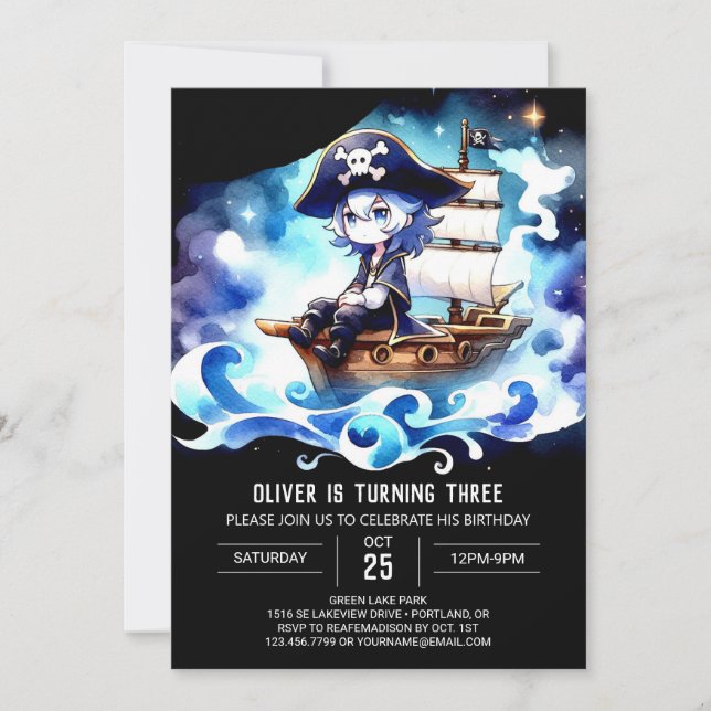 Adorable Pastel Pirate Birthday Invitation (Front)