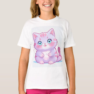 Adorable Pastel Purple Cartoon Cat for Girls T-Shirt