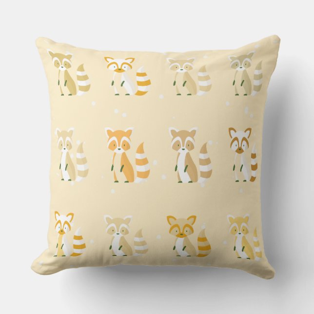 Adorable pastel snowflakes raccoons nursery pink throw pillow (Front)