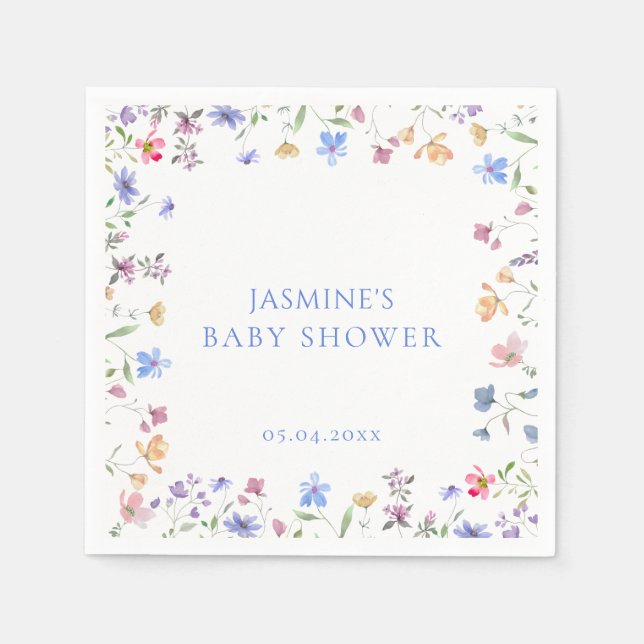 Adorable Pastel Wildflower Garden Baby Shower Napkins (Front)