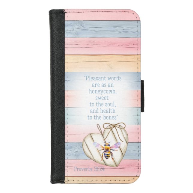 Adorable Pastel Wood Heart Bee Faith iPhone Wallet Case (Front)