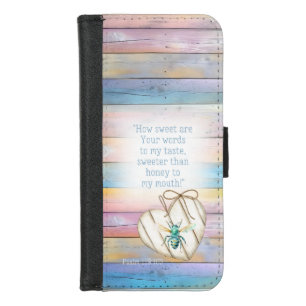 Adorable Pastel Wood Heart Turquoise Bee Faith iPhone 8/7 Wallet Case