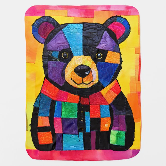 Adorable Patchwork Bear  Baby Blanket (Front)