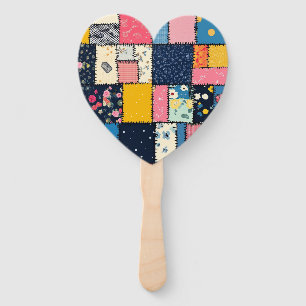 Adorable Patchwork Design, Playful Pattern Hand Fan