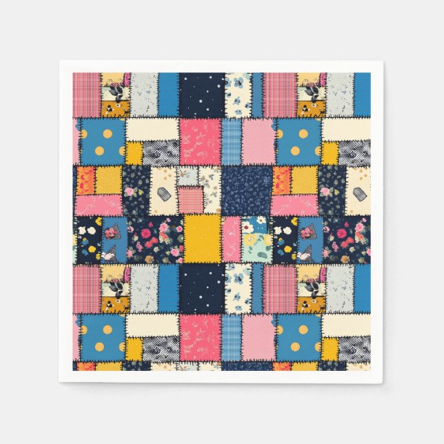 Adorable Patchwork Design, Playful Pattern Napkins (Front)