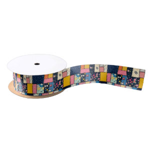 Adorable Patchwork Design, Playful Pattern Satin Ribbon