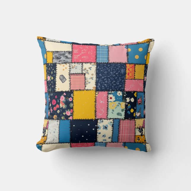 Adorable Patchwork Design, Playful Pattern Throw Pillow (Front)