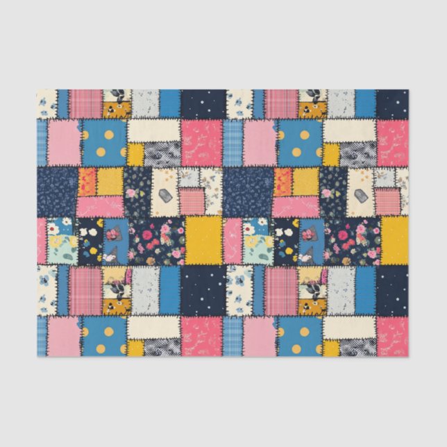 Adorable Patchwork Design, Playful Pattern Tissue Paper (Front)