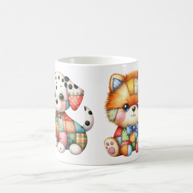 Adorable Patchwork Dogs Design Art Coffee Mug (Center)