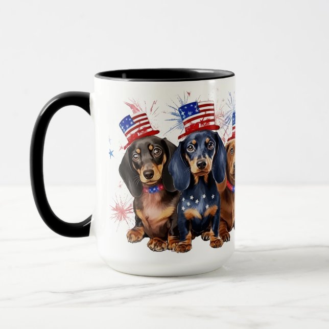 ADORABLE PATRIOTIC DACHSHUND DOGS MUG (Left)