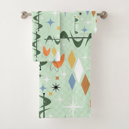 Adorable pattern geometric starbursts bright green bath towel set