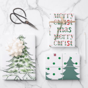 Adorable pattern Xmas modern trendy green tree dot Wrapping Paper Sheets