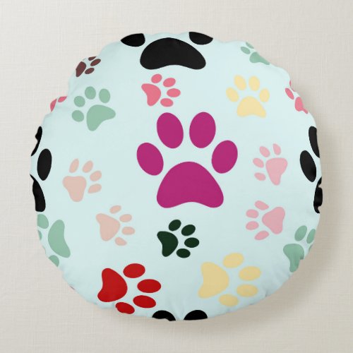 Adorable Paw Prints Round polyester Pillow  