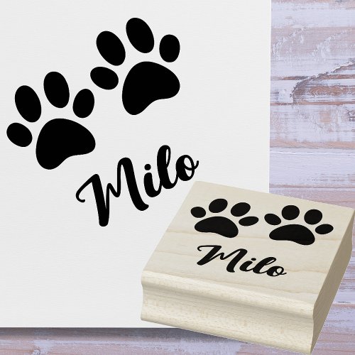 Adorable Paw Prints with Custom Name Milo Rubber Stamp