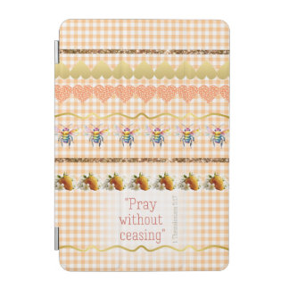 Adorable Peach Checks Gold Hearts Bees Scripture iPad Mini Cover