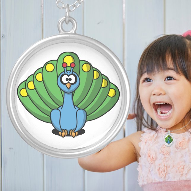 Adorable Peacock Cartoon Cute Animal Silver Plated Necklace (Adorable Peacock Cartoon Cute Animal Silver Plated Necklace)