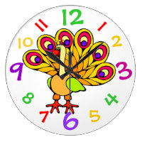 Adorable Peacock Kids Clock With Colorful Numbers