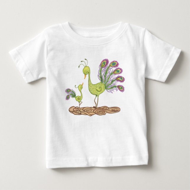 Adorable peacock watercolour baby T-Shirt (Front)