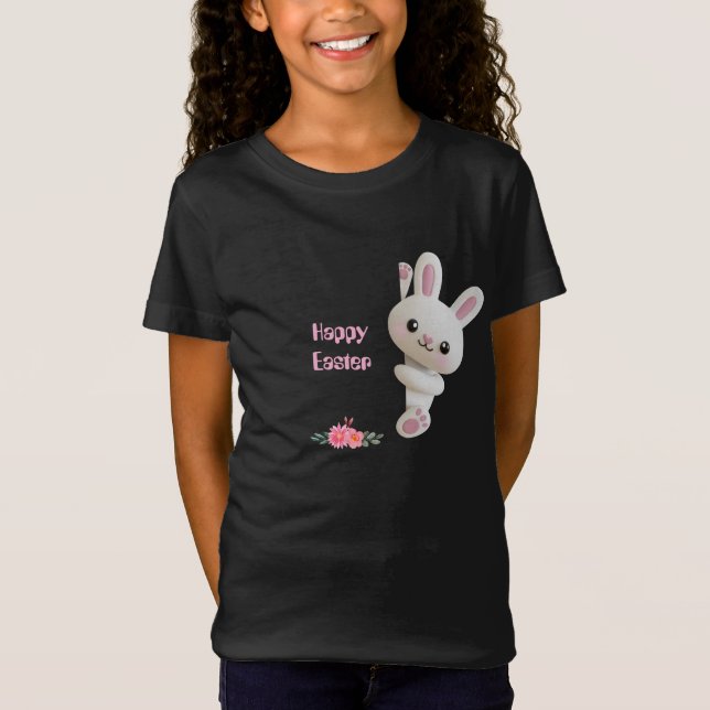 Adorable Peeking 3D Bunny with editable easter T-Shirt (Front)