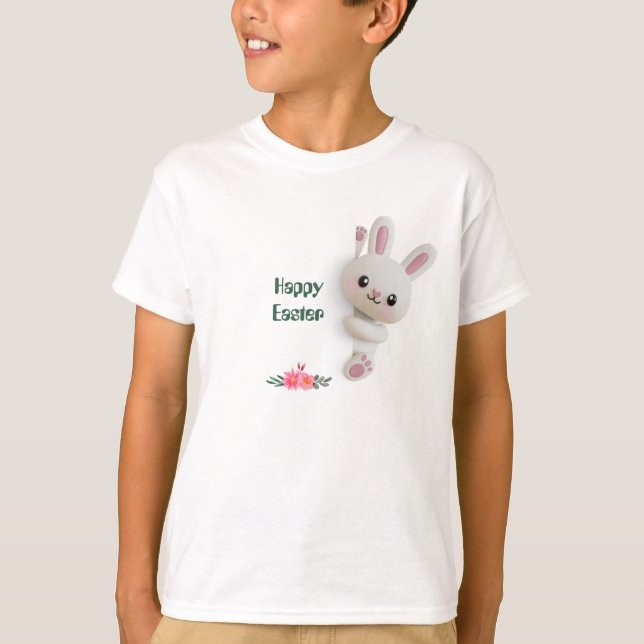 Adorable Peeking 3D Bunny with editable easter T-Shirt (Front)