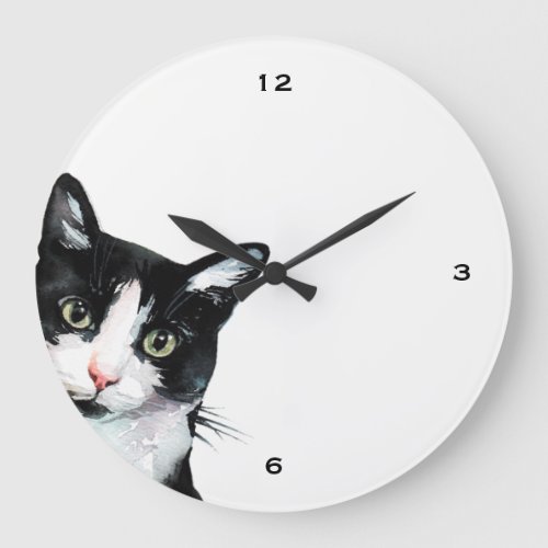 Adorable Peeking Cat Black and White Clock