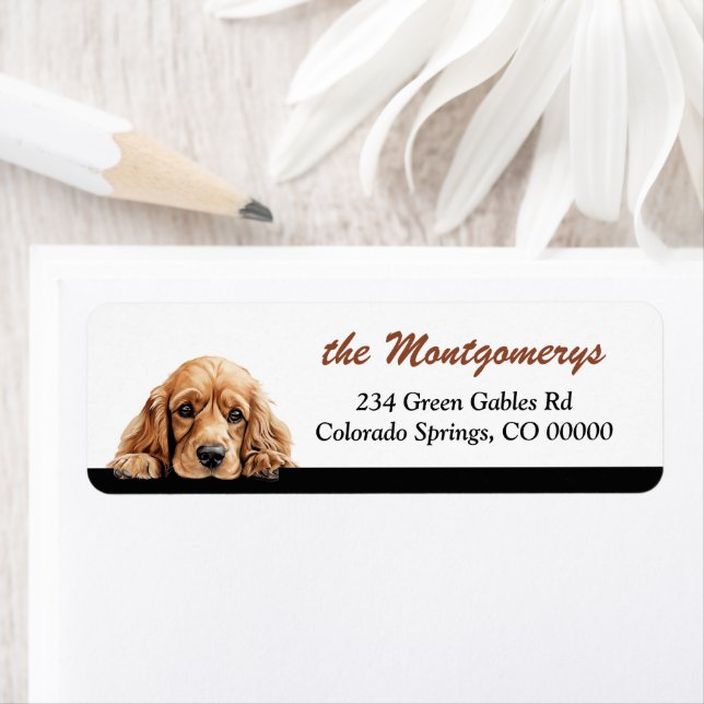 Adorable Peeking Cocker Spaniel Dog Return Address Label (Insitu)