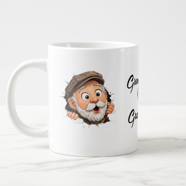 Adorable Peeking Grandparents Couple Design Giant Coffee Mug (Left)