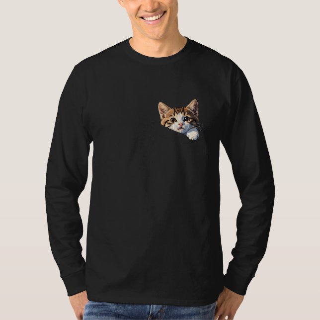 Adorable Peeking Kitten in Pocket T-Shirt - (Front)
