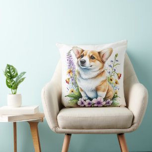 ADORABLE PEMBROKE WELSH CORGI PUPPY DOG THROW PILLOW