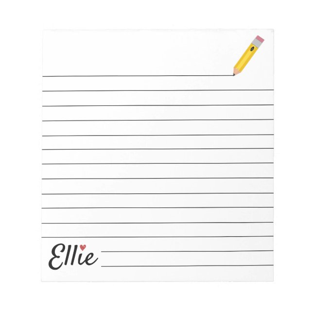 Adorable Pencil Lined Personalized Notepad (Front)