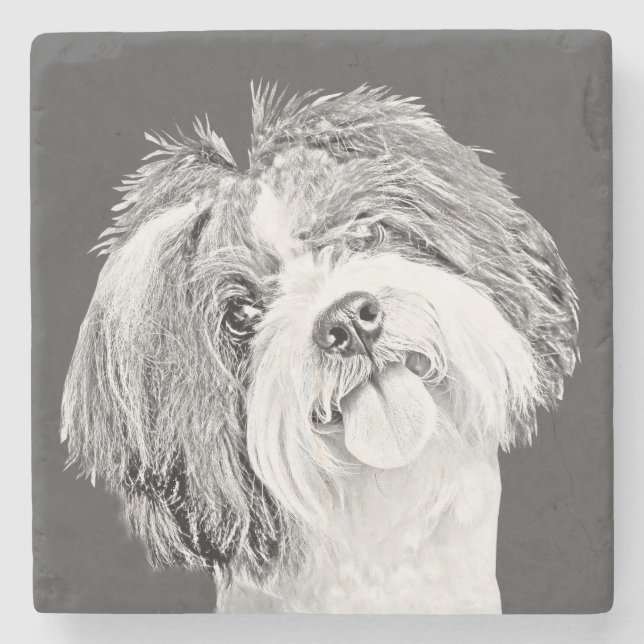 Adorable Pencil Shih Tzu Marble Coaster (Front)