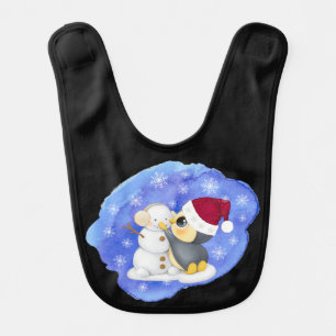 Adorable Penguin And Snowman Baby Bib