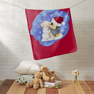 Adorable Penguin And Snowman Baby Blanket