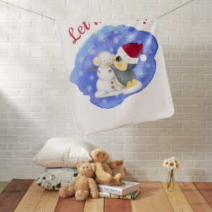 Adorable Penguin And Snowman With Text Baby Blanke Blanket