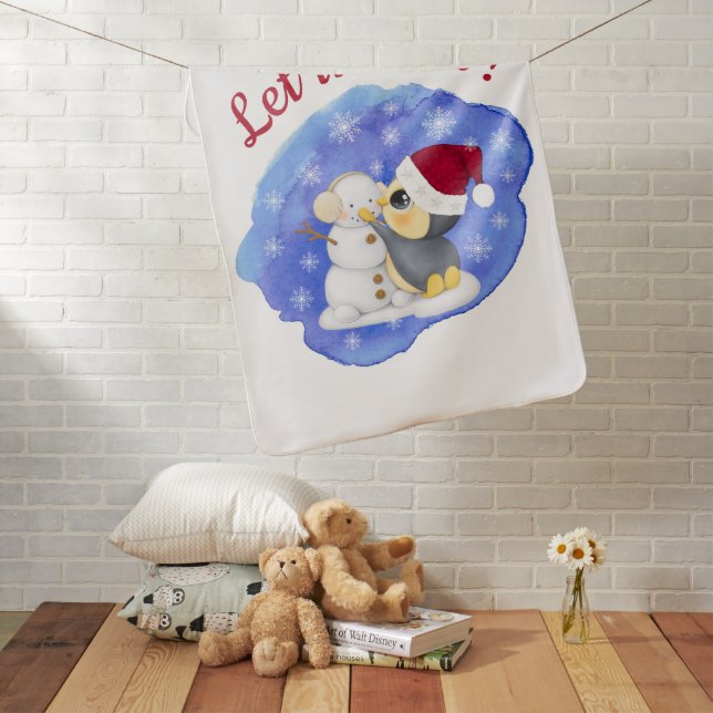 Adorable Penguin And Snowman With Text Baby Blanke Blanket (In Situ)