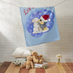 Adorable Penguin And Snowman With Text Baby Blanket