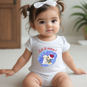 Adorable Penguin And Snowman With Text Baby Bodysuit