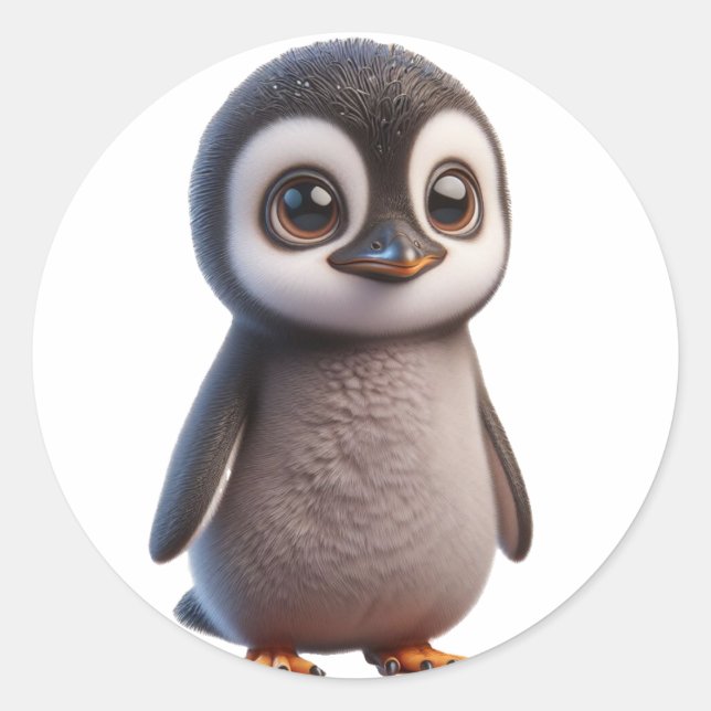 Adorable Penguin Character Illustration - Charming Classic Round Sticker (Front)