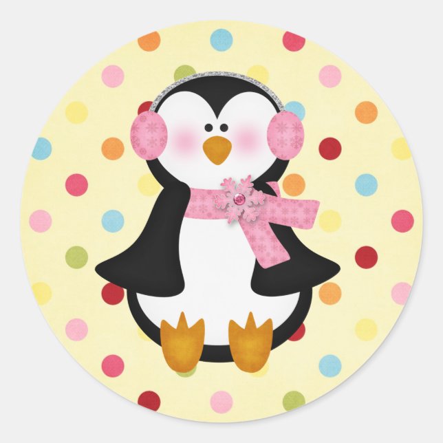 adorable Penguin Classic Round Sticker (Front)