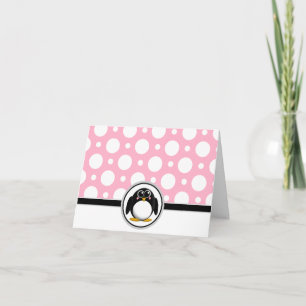 Adorable Penguin custom Pink Polka Dot Cards