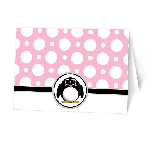 Adorable Penguin custom Pink Polka Dot Cards