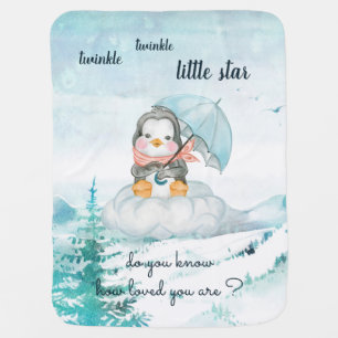 Adorable Penguin Drawing Winter Scene Baby Blanket